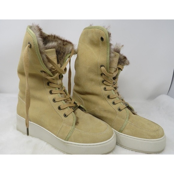 J/SLIDES NYC TORRIE Suede Leather Faux Fur Lined Lace Boots Womens Size 7.5 - Picture 3 of 6